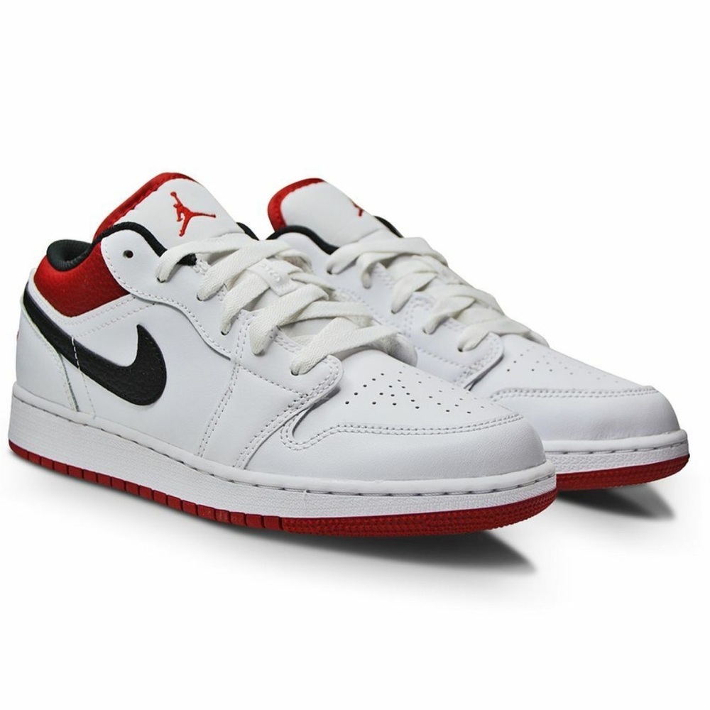 Nike Air Jordan 1 Low GS White Red Black Sneakers Big Boy Youth 7Y Woman 8.5